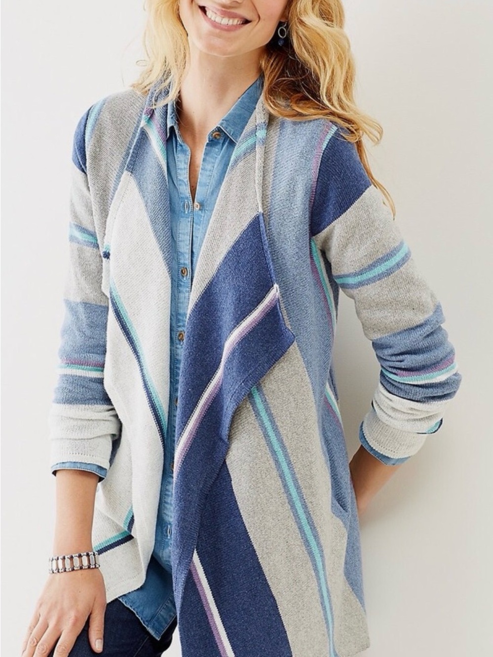J. Jill Striped Open-Front Draped Cardigan Sweater / like new